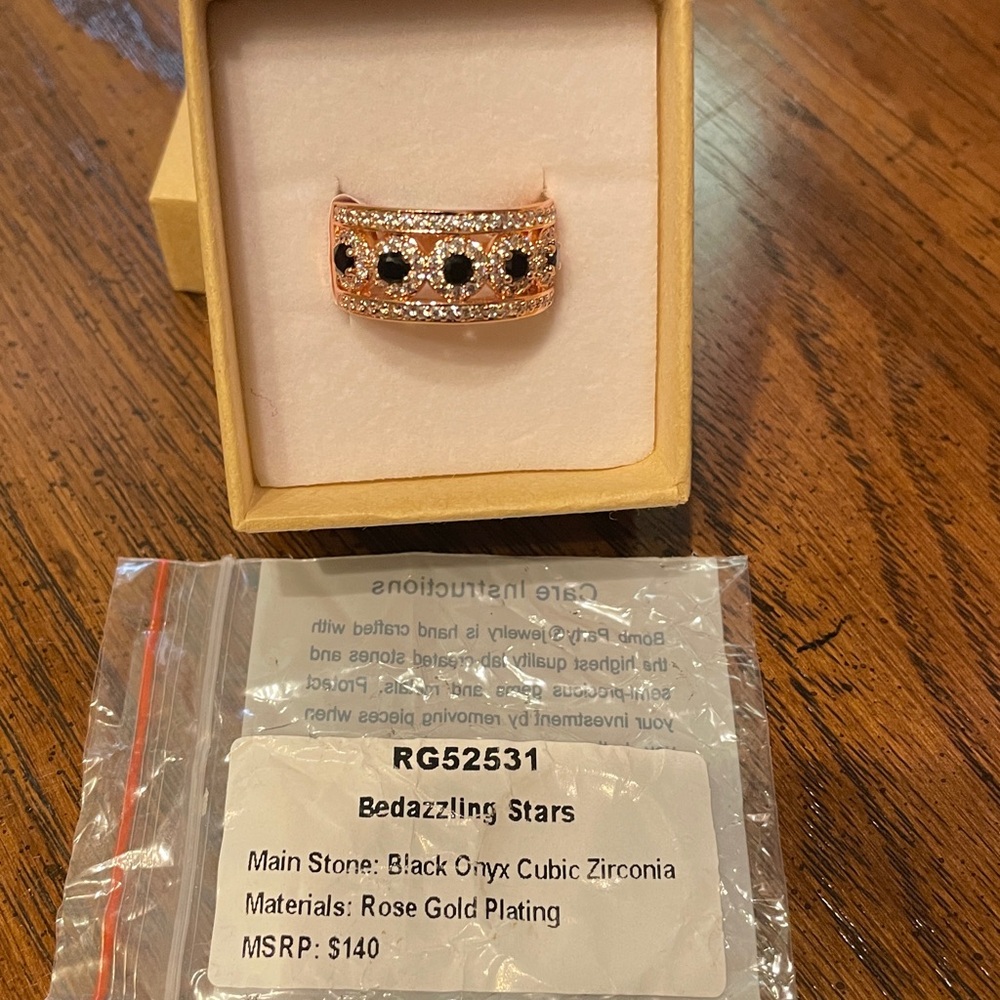 BP OG Black Onyx CZ w/ Rose Gold Plating RG52531 Bedazzling Stars - Picture 2 of 5